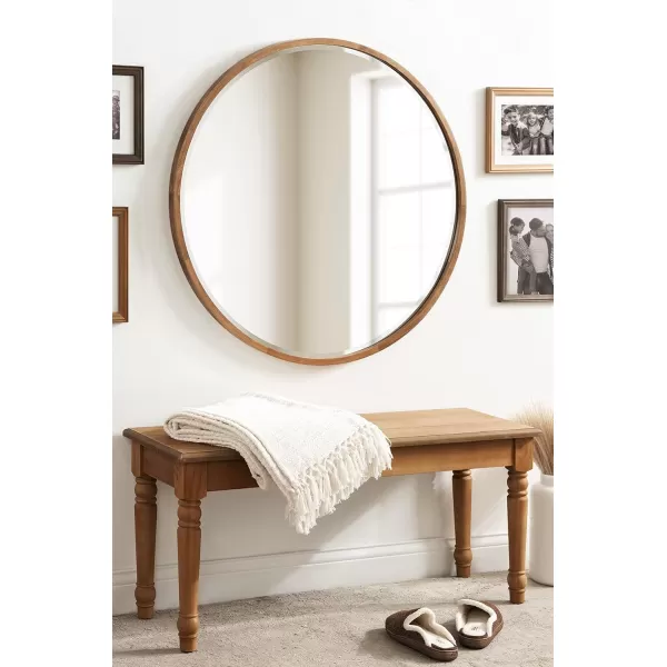 imageKate and Laurel McLean Modern Scandinavian Wood Framed Round Wall Mirror 34 Inch Diameter Natural Poplar Decorative Circle Wooden Mirror with Slim Frame and Modern ShapeRustic Brown