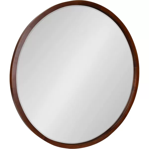 imageKate and Laurel McLean Modern Scandinavian Wood Framed Round Wall Mirror 34 Inch Diameter Natural Poplar Decorative Circle Wooden Mirror with Slim Frame and Modern ShapeWalnut Brown