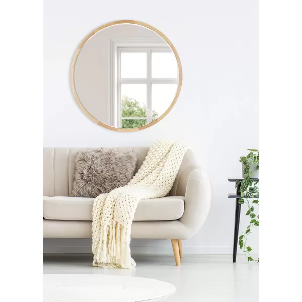 imageKate and Laurel McLean Modern Scandinavian Wood Framed Round Wall Mirror 34 Inch Diameter Natural Poplar Decorative Circle Wooden Mirror with Slim Frame and Modern ShapeNatural