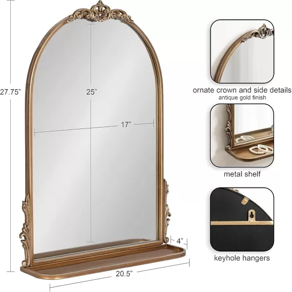 imageKate and Laurel Myrcelle Traditional Arched Mirror with Shelf 21 x 28 Antique Gold Vintage Arch Shelf Mirror with Ornate Garland Detailing Along The Crown and Edges of The FrameGold