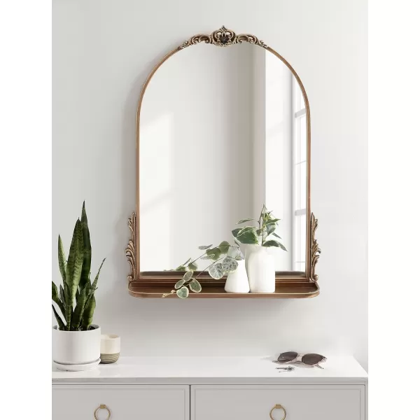 imageKate and Laurel Myrcelle Traditional Arched Mirror with Shelf 21 x 28 Antique Gold Vintage Arch Shelf Mirror with Ornate Garland Detailing Along The Crown and Edges of The FrameGold