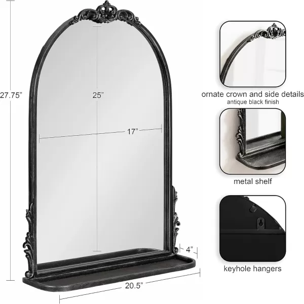 imageKate and Laurel Myrcelle Traditional Arched Mirror with Shelf 21 x 28 Antique Gold Vintage Arch Shelf Mirror with Ornate Garland Detailing Along The Crown and Edges of The FrameBlack