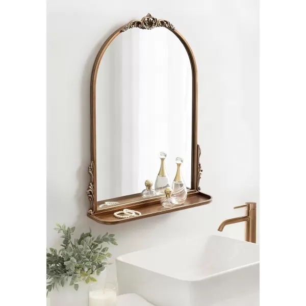 imageKate and Laurel Myrcelle Traditional Arched Mirror with Shelf 21 x 28 Antique Gold Vintage Arch Shelf Mirror with Ornate Garland Detailing Along The Crown and Edges of The FrameGold