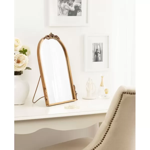 imageKate and Laurel Myrcelle Traditional Arched Tabletop Easel Mirror 14 x 19 Gold Vintage Small Arch Mirror with Ornate Garland Detailing Along The Crown and Edges of The Frame