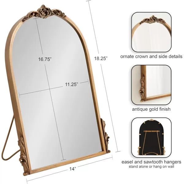 imageKate and Laurel Myrcelle Traditional Arched Tabletop Easel Mirror 14 x 19 Gold Vintage Small Arch Mirror with Ornate Garland Detailing Along The Crown and Edges of The Frame