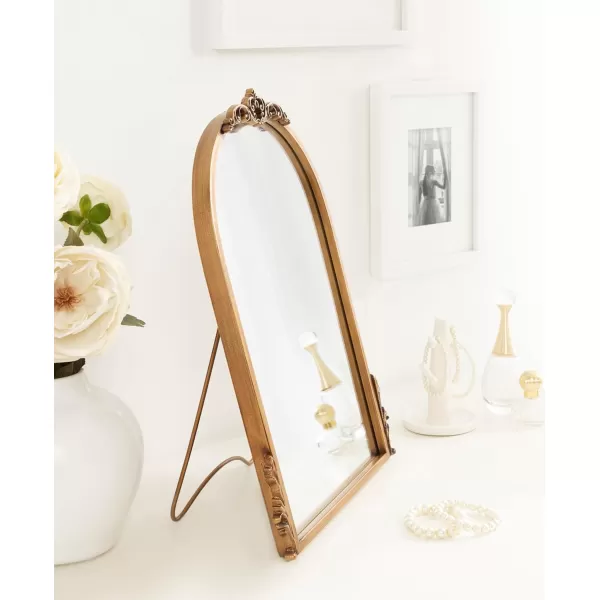 imageKate and Laurel Myrcelle Traditional Arched Tabletop Easel Mirror 14 x 19 Gold Vintage Small Arch Mirror with Ornate Garland Detailing Along The Crown and Edges of The Frame