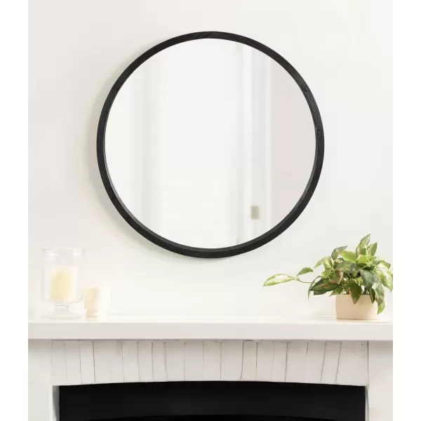 imageKate and Laurel Occonor Vintage Wooden Round Mirror 28 Inch Diameter Natural Brown Rustic Farmhouse Circle Wall Mirror with Geometric Shape and Lightly Distressed FinishBlack