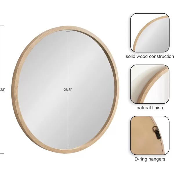 imageKate and Laurel Occonor Vintage Wooden Round Mirror 28 Inch Diameter Natural Brown Rustic Farmhouse Circle Wall Mirror with Geometric Shape and Lightly Distressed FinishNatural