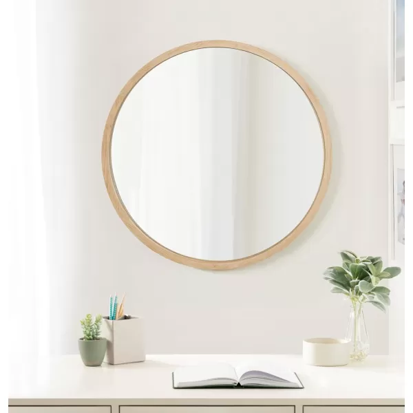 imageKate and Laurel Occonor Vintage Wooden Round Mirror 28 Inch Diameter Natural Brown Rustic Farmhouse Circle Wall Mirror with Geometric Shape and Lightly Distressed FinishNatural