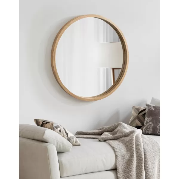 imageKate and Laurel Occonor Vintage Wooden Round Mirror 28 Inch Diameter Natural Brown Rustic Farmhouse Circle Wall Mirror with Geometric Shape and Lightly Distressed FinishNatural