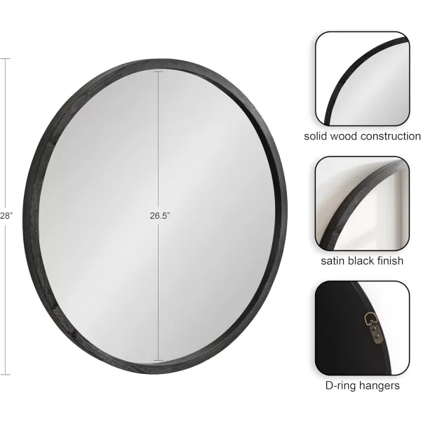 imageKate and Laurel Occonor Vintage Wooden Round Mirror 28 Inch Diameter Natural Brown Rustic Farmhouse Circle Wall Mirror with Geometric Shape and Lightly Distressed FinishBlack