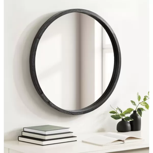 imageKate and Laurel Occonor Vintage Wooden Round Mirror 28 Inch Diameter Natural Brown Rustic Farmhouse Circle Wall Mirror with Geometric Shape and Lightly Distressed FinishBlack