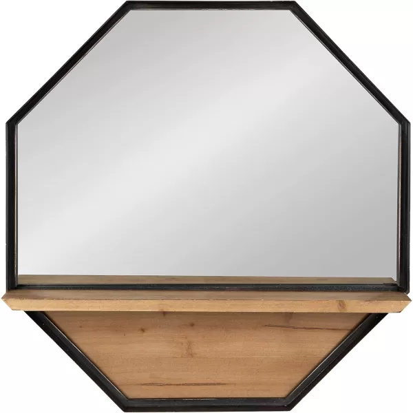 imageKate and Laurel Owing Large Rustic Farmhouse Metal Octagon Wall Mirror with Shelf BlackBrownBlack