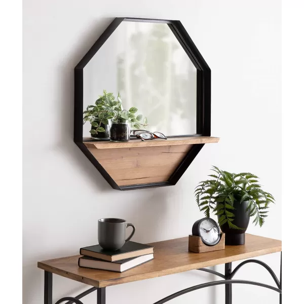 imageKate and Laurel Owing Large Rustic Farmhouse Metal Octagon Wall Mirror with Shelf BlackBrownBlack