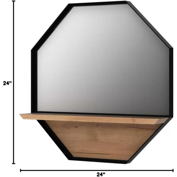 imageKate and Laurel Owing Large Rustic Farmhouse Metal Octagon Wall Mirror with Shelf BlackBrownBlack