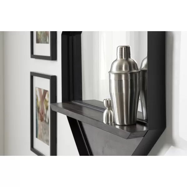 imageKate and Laurel Owing Large Rustic Farmhouse Metal Octagon Wall Mirror with Shelf BlackGrey