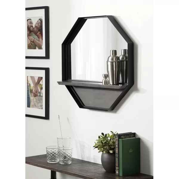 imageKate and Laurel Owing Large Rustic Farmhouse Metal Octagon Wall Mirror with Shelf BlackGrey