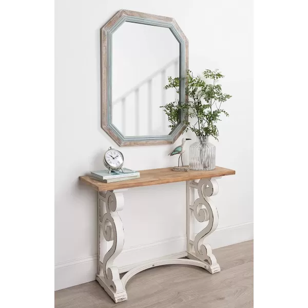 imageKate and Laurel Palmer Large Rustic Octagon Wall Mirror 36quot x 28quot Coastal Blue and Rustic Brown Distressed TwoTone Farmhouse Wall AccentBlue
