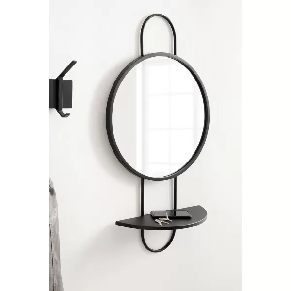 imageKate and Laurel Patel Modern Metal Round Mirror with Rounded Shelf 19 x 33 Satin Black Decorative Functional Circle Shelf Mirror for Storage and DisplayBlack