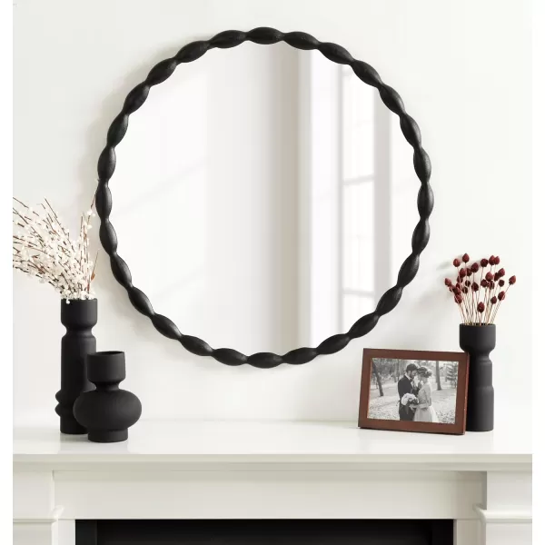 imageKate and Laurel Perlina Modern Scalloped Round Mirror 26 Inch Diameter Black Decorative Circle Wavy Mirror with Unique Rippled Edge and a SandCast Aluminum Frame