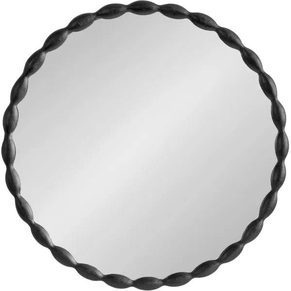 imageKate and Laurel Perlina Modern Scalloped Round Mirror 26 Inch Diameter Black Decorative Circle Wavy Mirror with Unique Rippled Edge and a SandCast Aluminum Frame