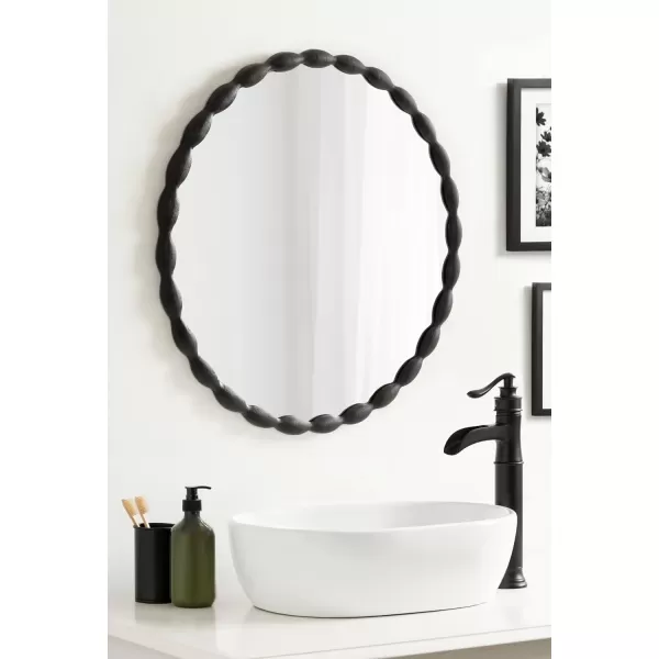 imageKate and Laurel Perlina Modern Scalloped Round Mirror 26 Inch Diameter Black Decorative Circle Wavy Mirror with Unique Rippled Edge and a SandCast Aluminum Frame