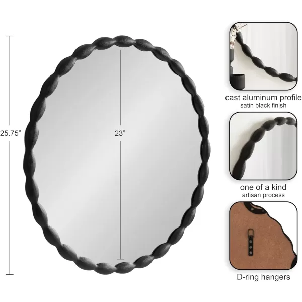 imageKate and Laurel Perlina Modern Scalloped Round Mirror 26 Inch Diameter Black Decorative Circle Wavy Mirror with Unique Rippled Edge and a SandCast Aluminum Frame