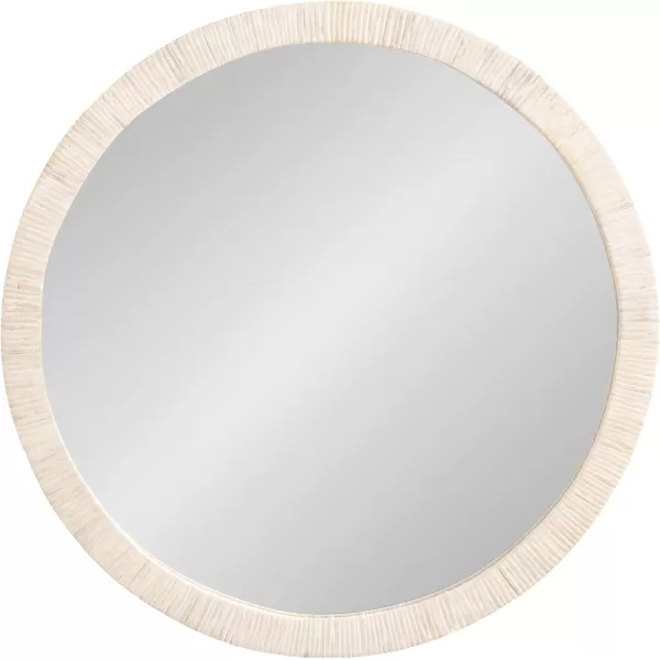 imageKate and Laurel Rahfy Boho Round Rattan Mirror 28 Inch Diameter White Decorative Circle Mirror with Wrapped Authentic Rattan Frame for Vanity Bathroom Mirror
