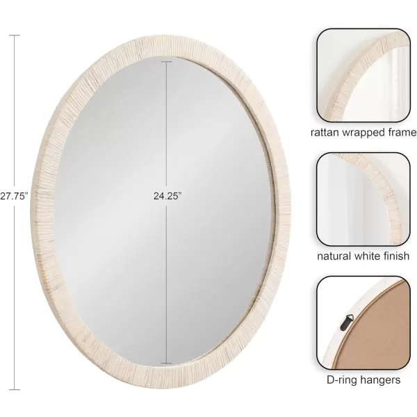imageKate and Laurel Rahfy Boho Round Rattan Mirror 28 Inch Diameter White Decorative Circle Mirror with Wrapped Authentic Rattan Frame for Vanity Bathroom Mirror