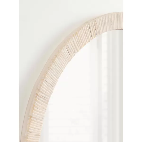 imageKate and Laurel Rahfy Boho Round Rattan Mirror 28 Inch Diameter White Decorative Circle Mirror with Wrapped Authentic Rattan Frame for Vanity Bathroom Mirror