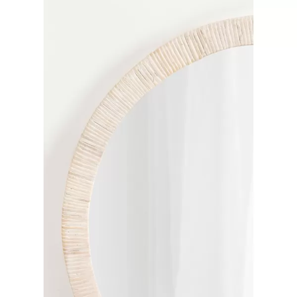 imageKate and Laurel Rahfy Boho Round Rattan Mirror 28 Inch Diameter White Decorative Circle Mirror with Wrapped Authentic Rattan Frame for Vanity Bathroom Mirror
