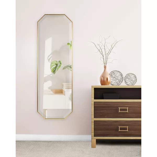 imageKate and Laurel Rhodes Modern Full Length Framed Octagon Wall Mirror 16 x 48 Gold Decorative Glam Geometric Wall AccentGold