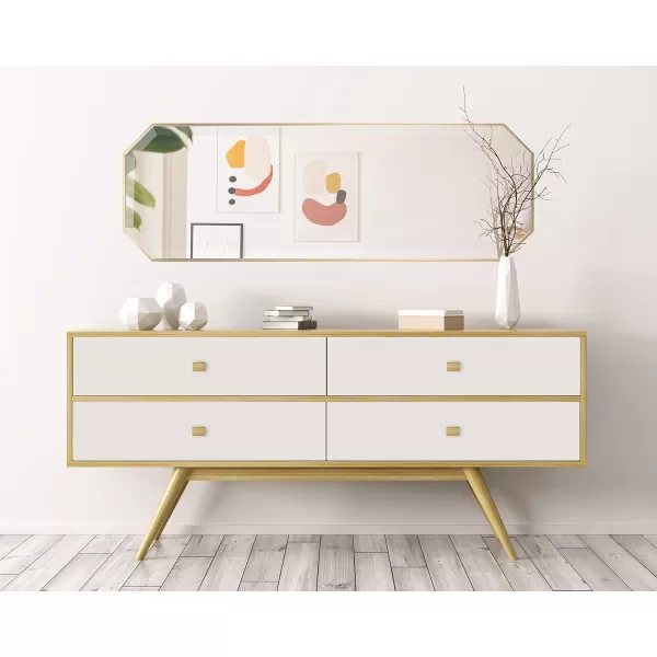 imageKate and Laurel Rhodes Modern Full Length Framed Octagon Wall Mirror 16 x 48 Gold Decorative Glam Geometric Wall AccentGold