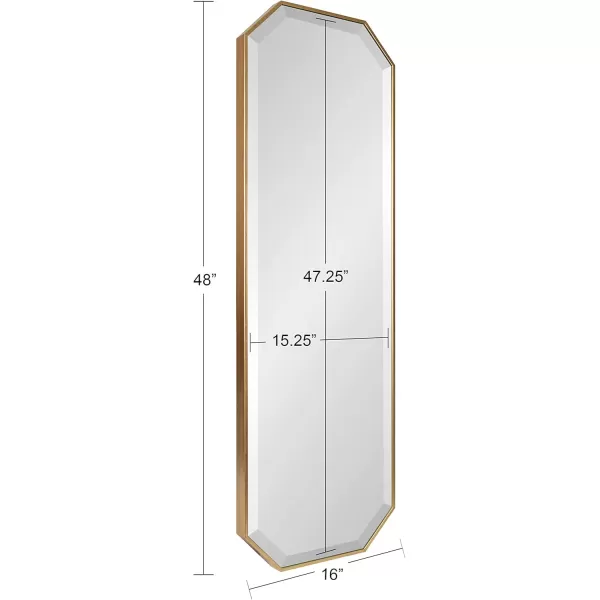 imageKate and Laurel Rhodes Modern Full Length Framed Octagon Wall Mirror 16 x 48 Gold Decorative Glam Geometric Wall AccentGold