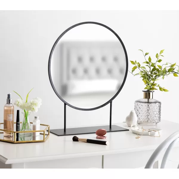 imageKate and Laurel Rouen Modern Glam Round Metal Frame Table Mirror with Stand Black