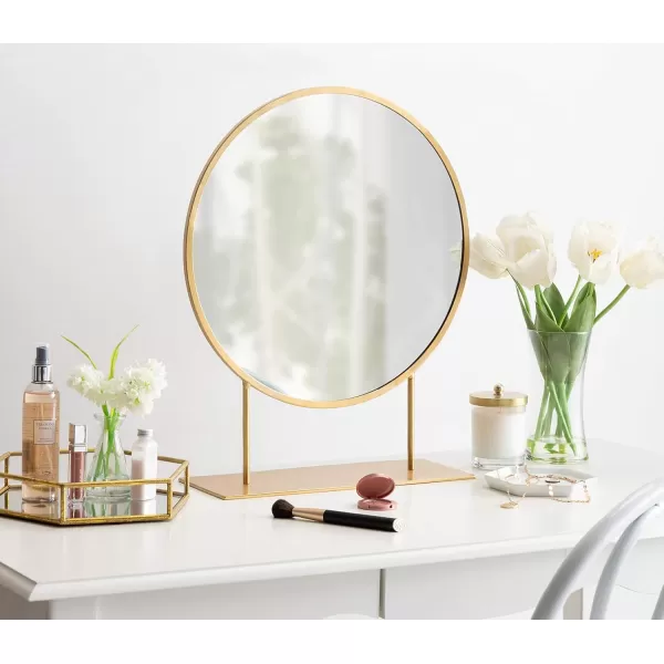 imageKate and Laurel Rouen Modern Glam Round Metal Frame Table Mirror with Stand Gold