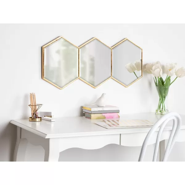 imageKate and Laurel Royce Modern Glam Hexagon Trio Accent Wall Mirror 30x14 GoldGold