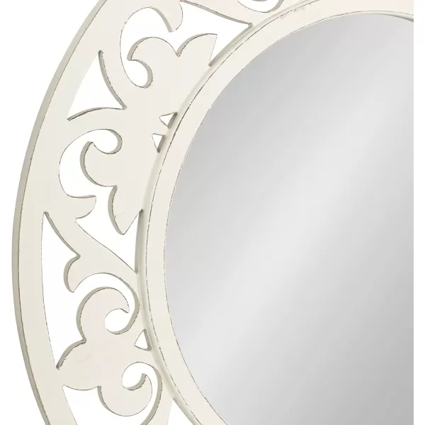 imageKate and Laurel Shovali Coastal Round Mirror 32 Inch Diameter White Decadent Wall Decor with Ornate WoodCarved Frame