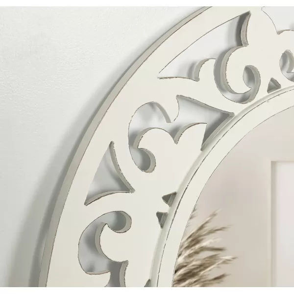 imageKate and Laurel Shovali Coastal Round Mirror 32 Inch Diameter White Decadent Wall Decor with Ornate WoodCarved Frame