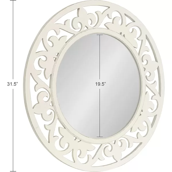 imageKate and Laurel Shovali Coastal Round Mirror 32 Inch Diameter White Decadent Wall Decor with Ornate WoodCarved Frame