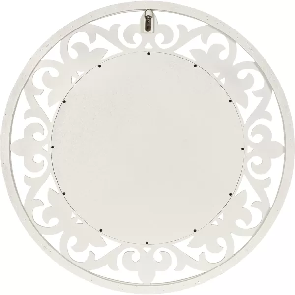 imageKate and Laurel Shovali Coastal Round Mirror 32 Inch Diameter White Decadent Wall Decor with Ornate WoodCarved Frame