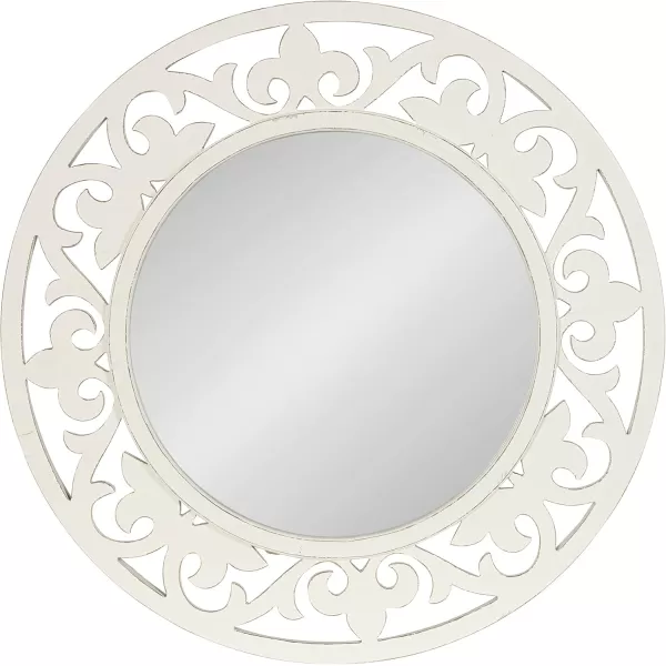 imageKate and Laurel Shovali Coastal Round Mirror 32 Inch Diameter White Decadent Wall Decor with Ornate WoodCarved Frame