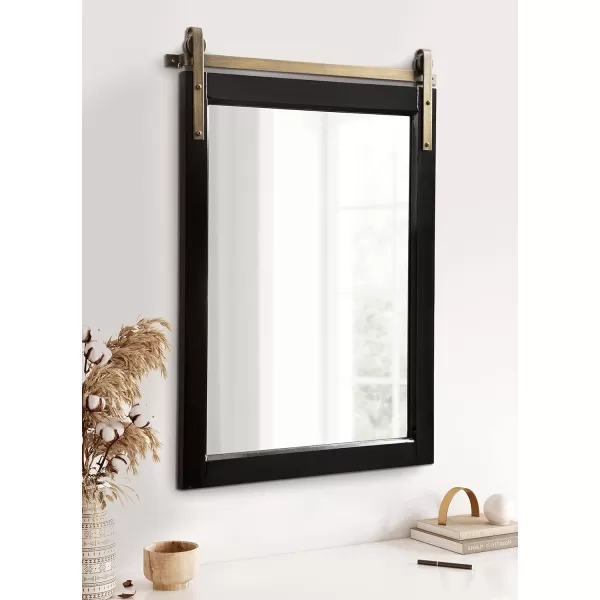 imageKate and Laurel Skylan Modern Farmhouse Decorative Wood Framed Wall Mirror 22 x 28 Navy and Antique Gold Barn DoorInspired Wall Hanging Mirror for Bathroom or Living Room UsesBlack
