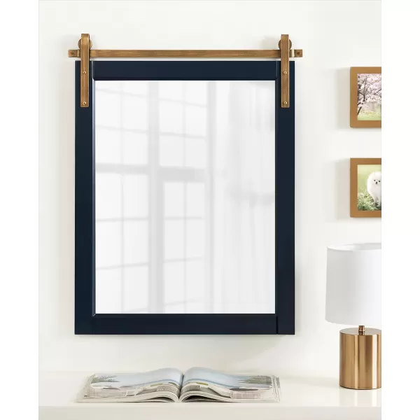 imageKate and Laurel Skylan Modern Farmhouse Decorative Wood Framed Wall Mirror 22 x 28 Navy and Antique Gold Barn DoorInspired Wall Hanging Mirror for Bathroom or Living Room UsesNavy Blue