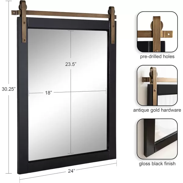 imageKate and Laurel Skylan Modern Farmhouse Decorative Wood Framed Wall Mirror 22 x 28 Navy and Antique Gold Barn DoorInspired Wall Hanging Mirror for Bathroom or Living Room UsesBlack