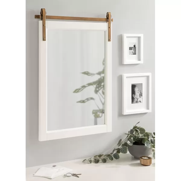 imageKate and Laurel Skylan Modern Farmhouse Decorative Wood Framed Wall Mirror 22 x 28 Navy and Antique Gold Barn DoorInspired Wall Hanging Mirror for Bathroom or Living Room UsesWhiteGold