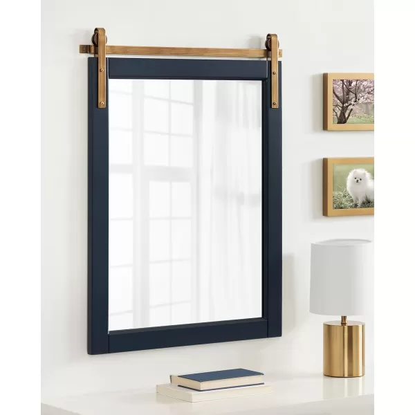 imageKate and Laurel Skylan Modern Farmhouse Decorative Wood Framed Wall Mirror 22 x 28 Navy and Antique Gold Barn DoorInspired Wall Hanging Mirror for Bathroom or Living Room UsesNavy Blue