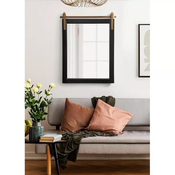 imageKate and Laurel Skylan Modern Farmhouse Decorative Wood Framed Wall Mirror 22 x 28 Navy and Antique Gold Barn DoorInspired Wall Hanging Mirror for Bathroom or Living Room UsesBlack