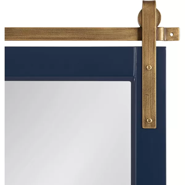 imageKate and Laurel Skylan Modern Farmhouse Decorative Wood Framed Wall Mirror 22 x 28 Navy and Antique Gold Barn DoorInspired Wall Hanging Mirror for Bathroom or Living Room UsesNavy Blue