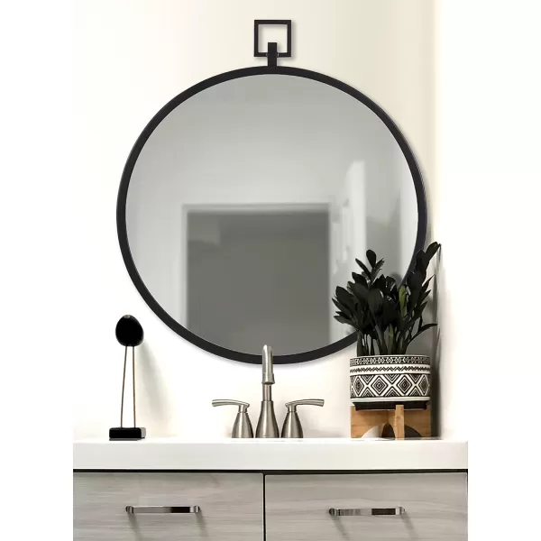 imageKate and Laurel Tabb Modern Round Mirror 24 x 28 Silver Decorative Glam Circle Mirror for WallBlack